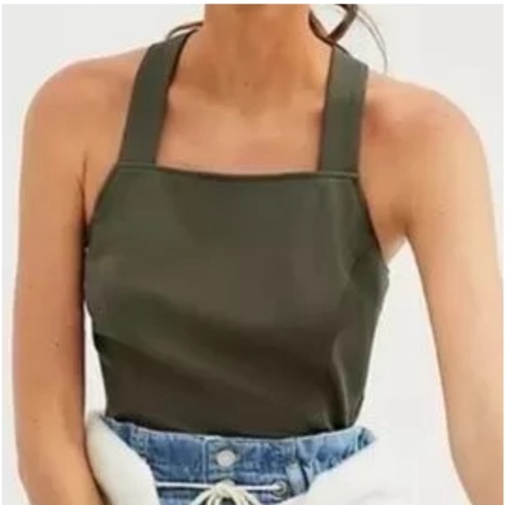 🟠NWT ANTHROPOLOGIE Seamed Cross Bank Tank in Moss Green LG
